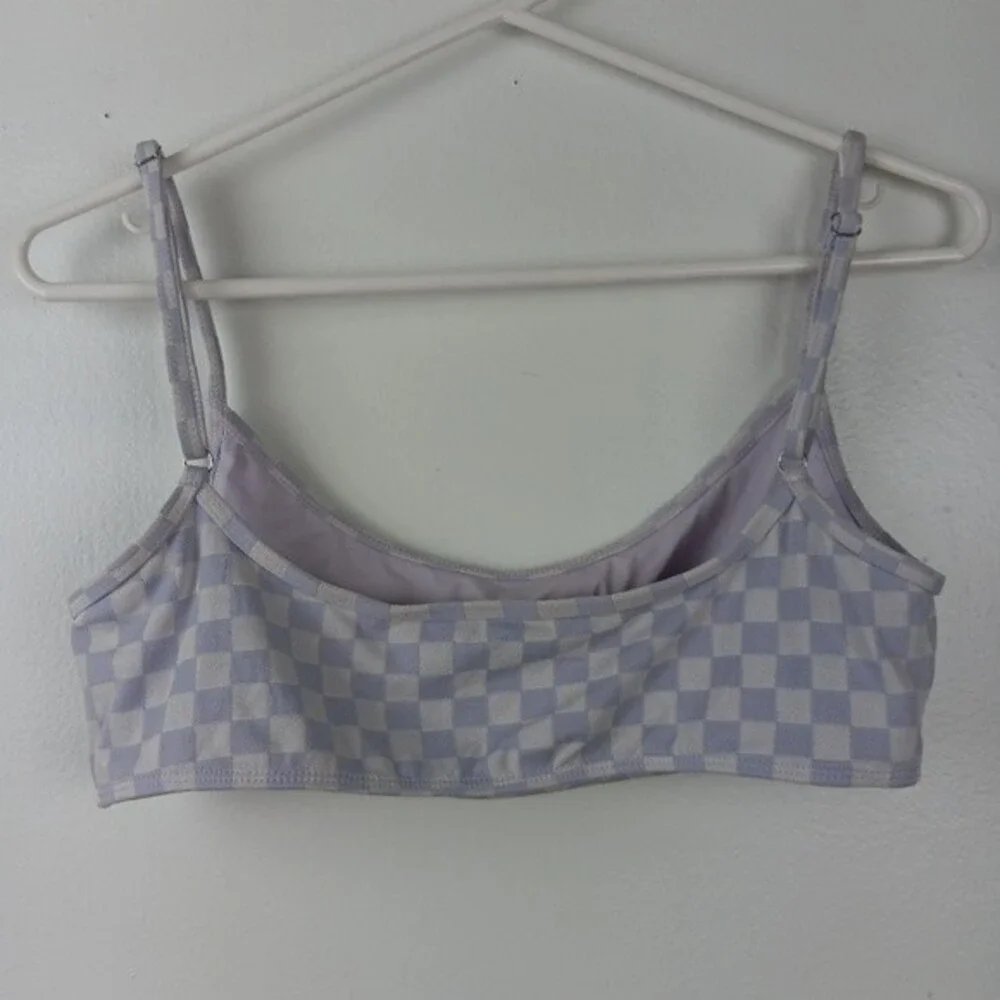 Frankies Bikinis Dallas Purple Check Jacquard Bralette Bikini Top Size XL